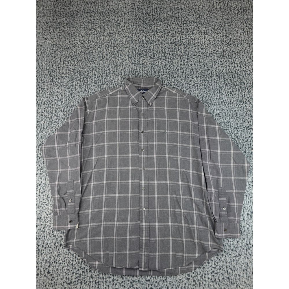Ralph Lauren Button Down Shirt Mens L Grey Blaire Cotton Plaid Flannel